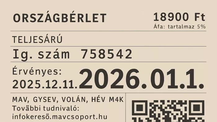 Új MÁV-bérletek jönnek: december közepétől váltható az éves ország- és vármegyebérlet