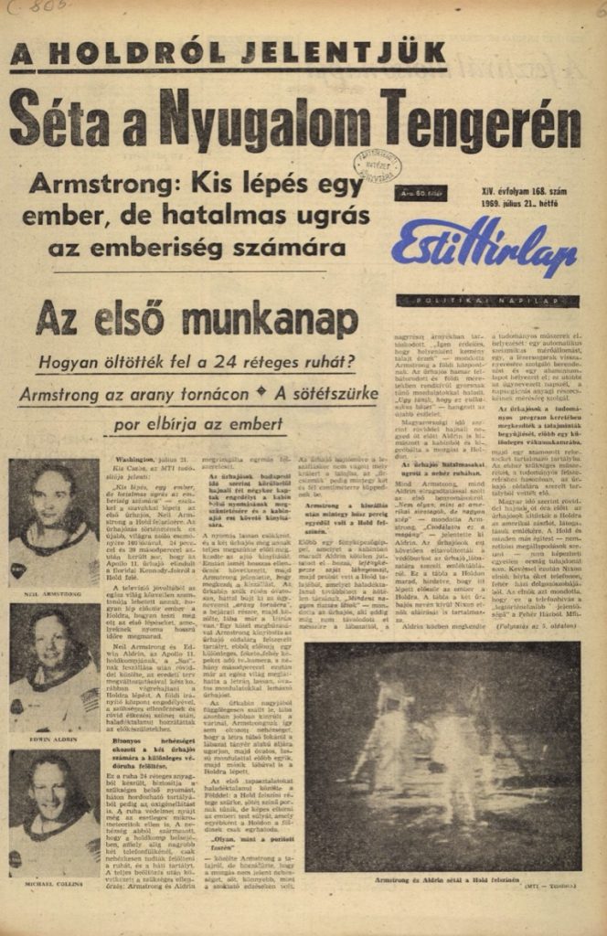 Az Esti Hírlap 1969. július 21-i címlapja a holdraszállásról
