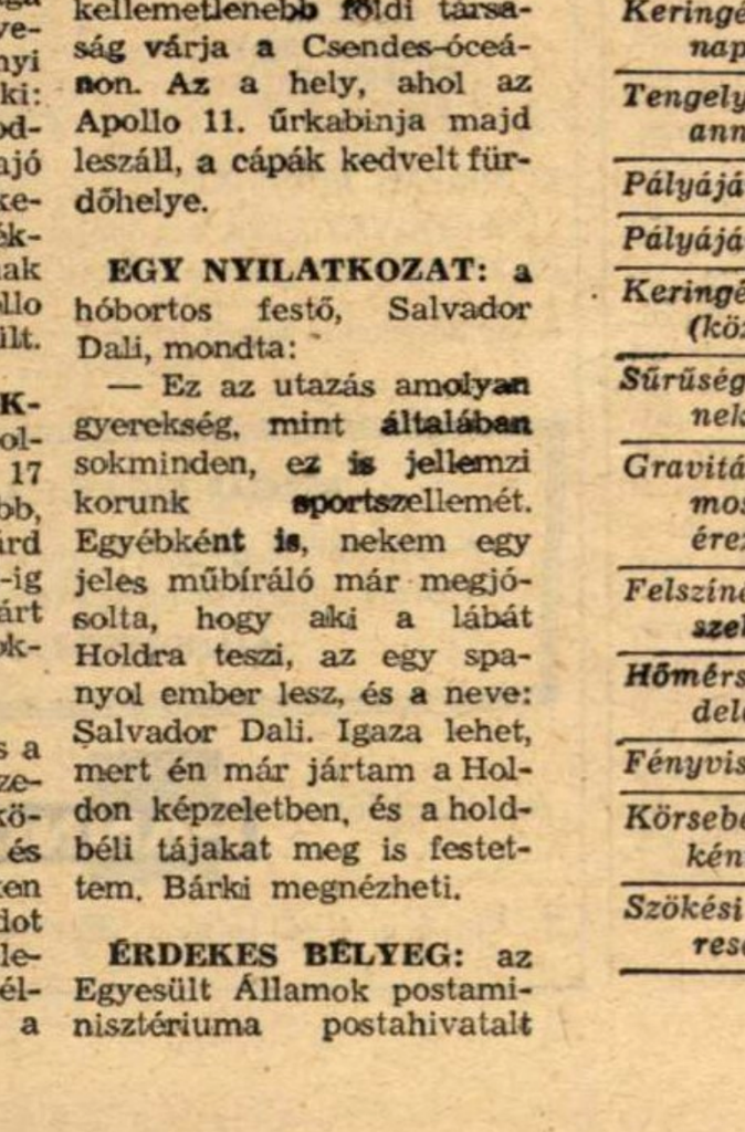 Salvador Dalí nyilatkozata az Esti Hírlap 1969-es számában