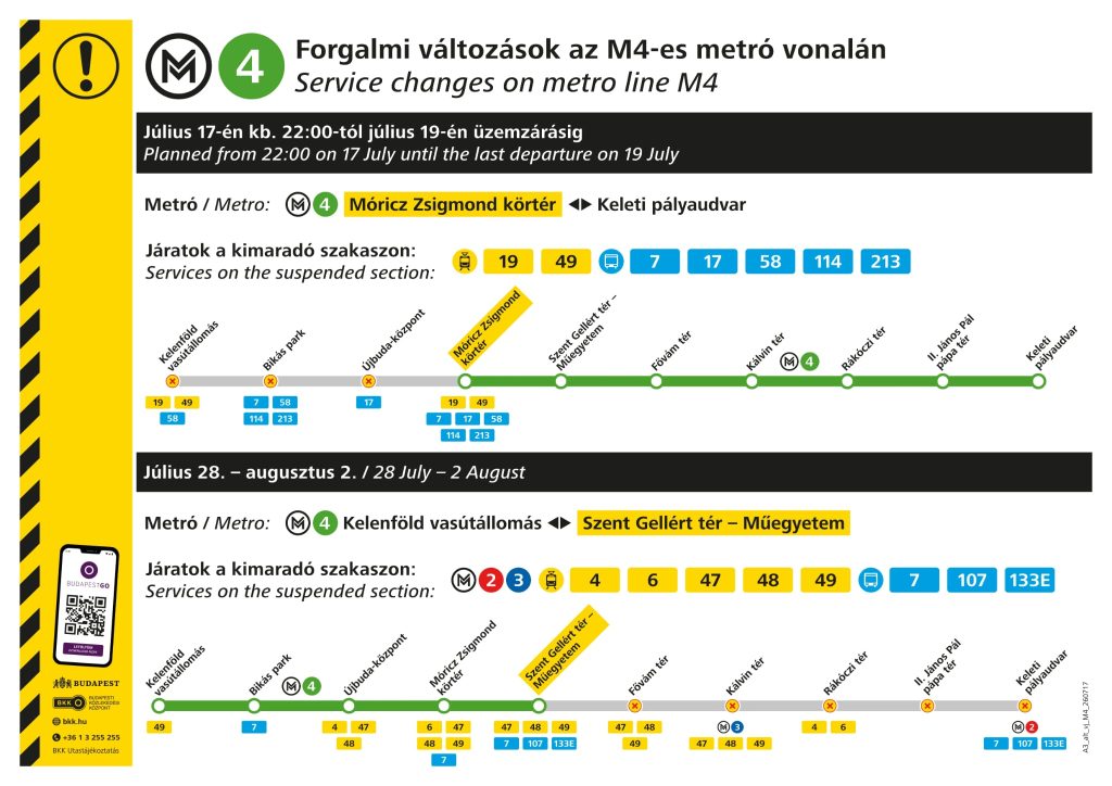 Hétvégén rövidített útvonalon jár az M4-es metró Hétvégén rövidített útvonalon jár az M4-es metró