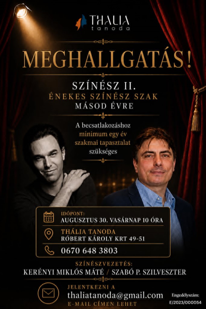 Meghallgatást hirdet a Thália Tanoda – csatlakozz a másodéves színészképzéshez Meghallgatást hirdet a Thália Tanoda – csatlakozz a másodéves színészképzéshez