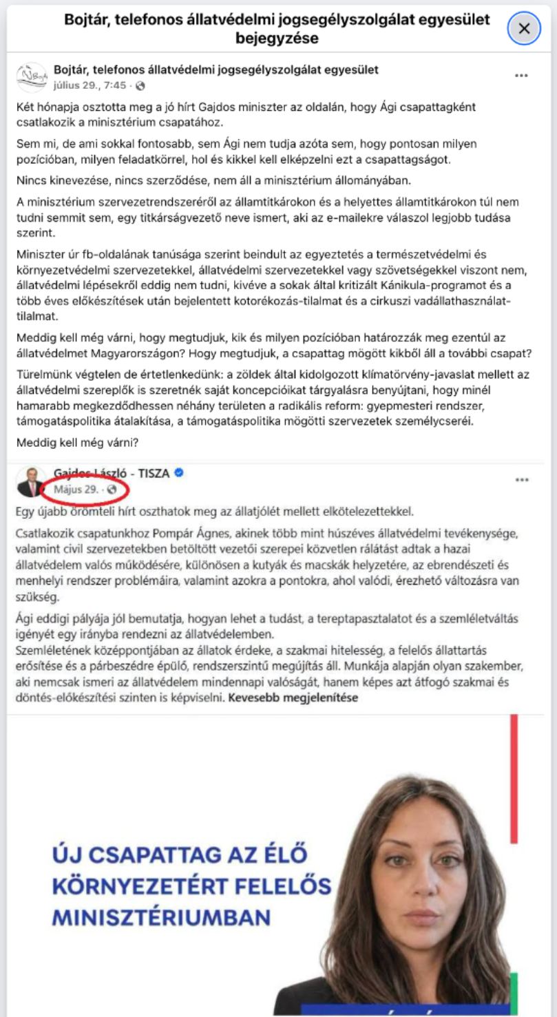 Csak a Facebookon lett minisztériumi csapattag? Se kinevezés, se szerződés – számon kérik Gajdos Lászlót az állatvédők Csak a Facebookon lett minisztériumi csapattag? Se kinevezés, se szerződés – számon kérik Gajdos Lászlót az állatvédők