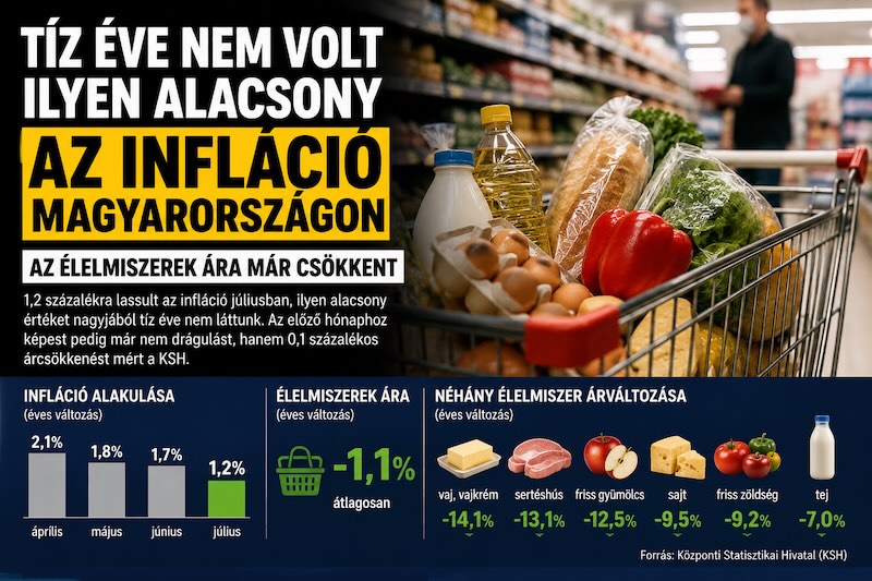 Tíz éve nem volt ilyen alacsony az infláció Magyarországon – az élelmiszerek ára már csökkent Tíz éve nem volt ilyen alacsony az infláció Magyarországon – az élelmiszerek ára már csökkent