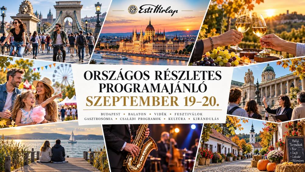 Országos hétvégi programajánló szeptember 19–20-ra: autómentes Budapest, örökségnapok, tökfesztiválok, szüreti mulatságok, boros hétvégék, balatoni időutazás és családi programok Országos hétvégi programajánló szeptember 19–20-ra: autómentes Budapest, örökségnapok, tökfesztiválok, szüreti mulatságok, boros hétvégék, balatoni időutazás és családi programok
