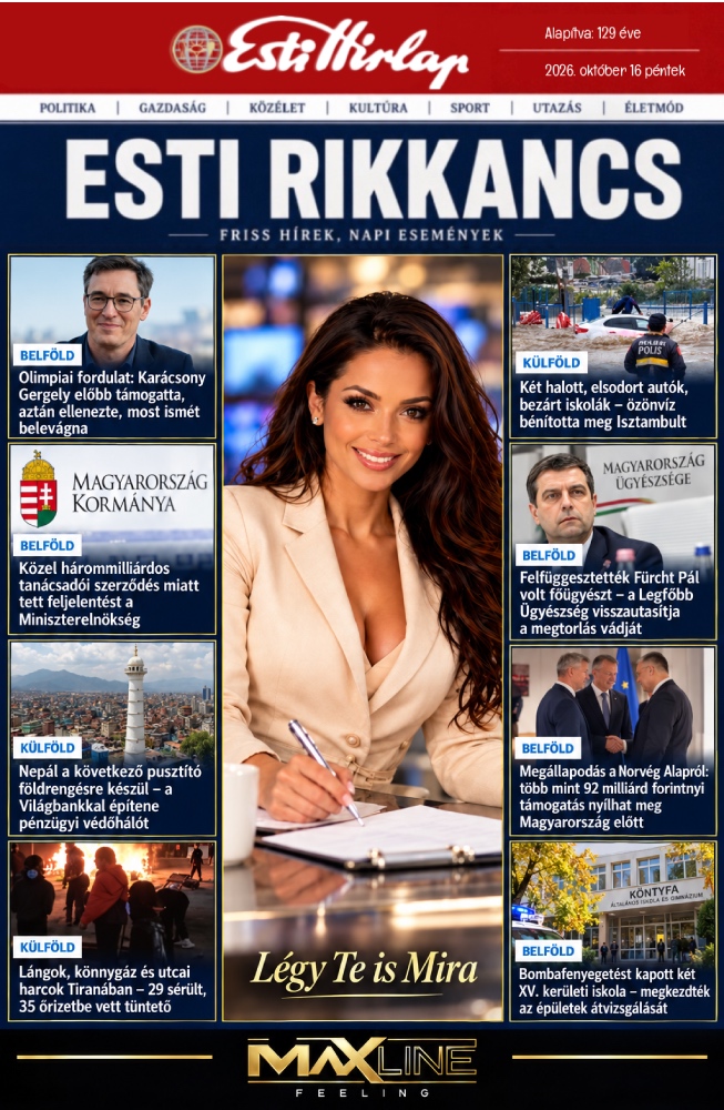 Esti Hírlap Rikkancs – 2026. október 16. Friss hírek, napi események Esti Hírlap Rikkancs – 2026. október 16. Friss hírek, napi események